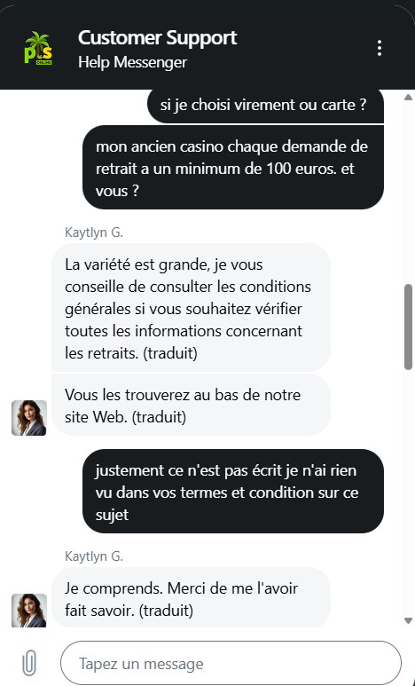 support client Palm Slots