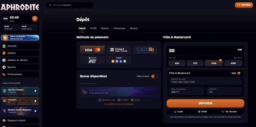 aphrodite casino depot 50 euros
